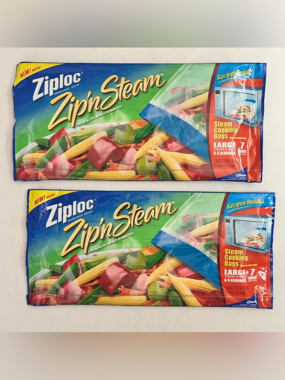 Lot of 2 Ziploc Zip 'n Steam Cooking Bags Large 7 Ct per package *discontinued*